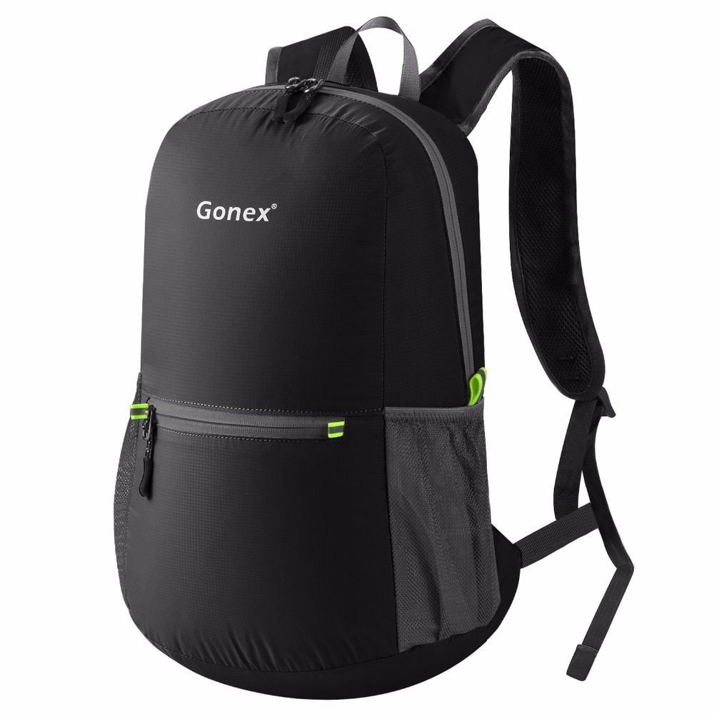 Mochila Gonex 20L ultraligera, mochila plegable, mochila negra para la escuela de nailon, viajes, senderismo, deporte al aire libre, actividad familiar 2019