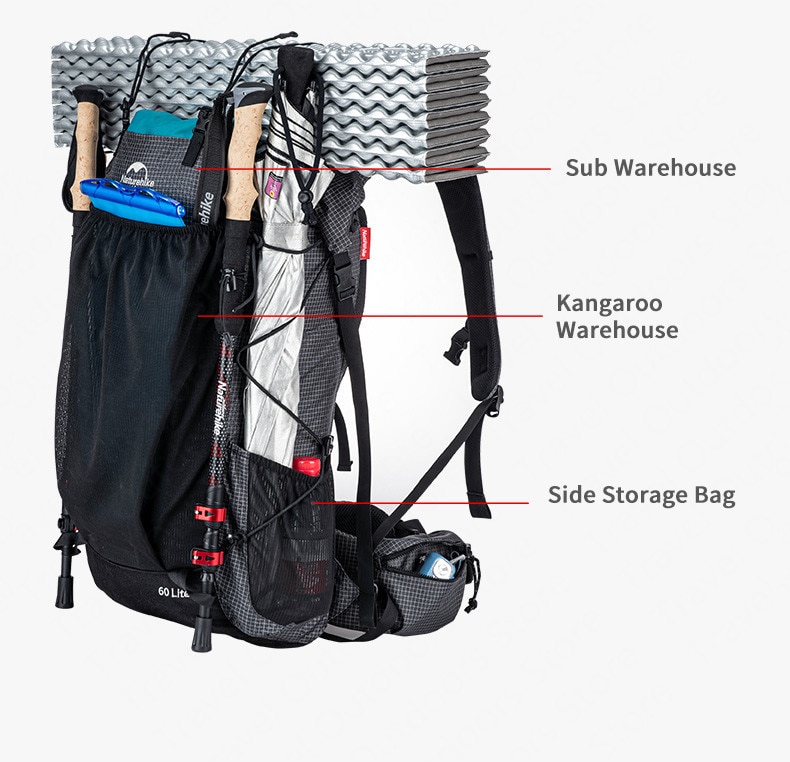 Naturehike 2020 60L + 5L Camping senderismo escalada mochilas Piggyback transpirable ligero alrededor de 1160g con cubierta de lluvia NH19BP095