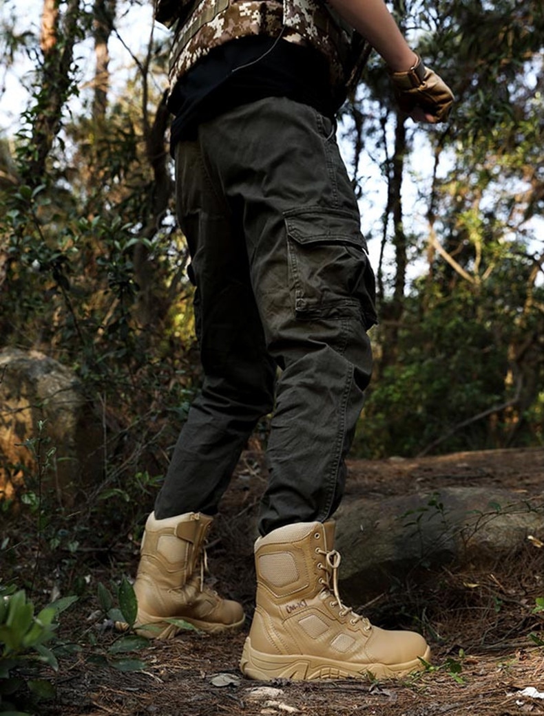 Nuevo trabajo de seguridad de acero de los hombres del dedo del pie botas Anti-aplastamiento combate tobillo bota táctico militar de la bota del desierto ejército trabajo zapatos de los hombres de 47