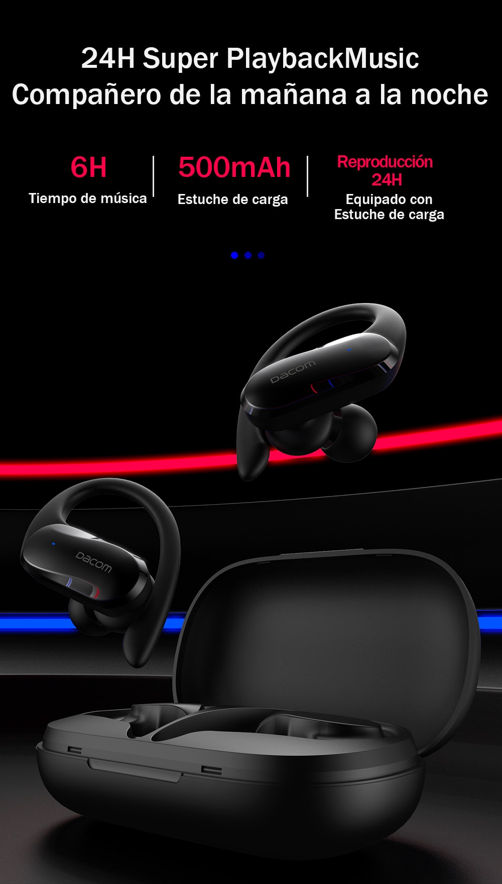 DACOM-auriculares TWS, inalámbricos por Bluetooth, auriculares estéreo deportivos de graves para iPhone y Samsung