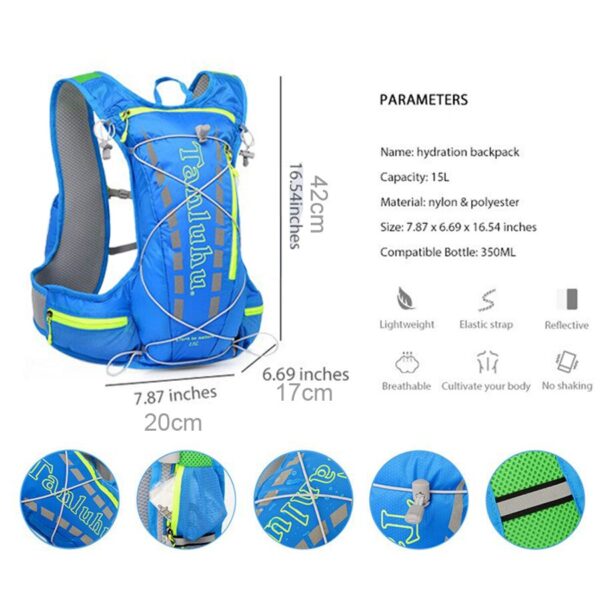 Mochila chaleco de hidratación para correr, 15l, bolsa para deportes Outdoor senderismo, carreras, Maratón, ciclismo - Imagen 2