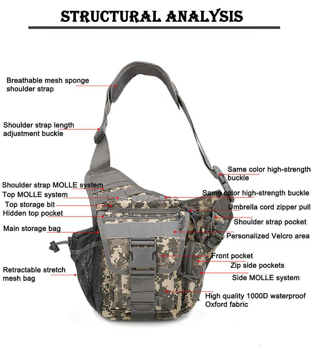 Bolso de hombro táctico militar 800D Oxford Molle, bolso de ejército para exteriores, senderismo, viaje, escalada, bolso cruzado, senderismo y acampada Bolso de hombro táctico militar 800D Oxford Molle, bolso de ejército para exteriores, senderismo, viaje, escalada, bolso cruzado, senderismo y acampada