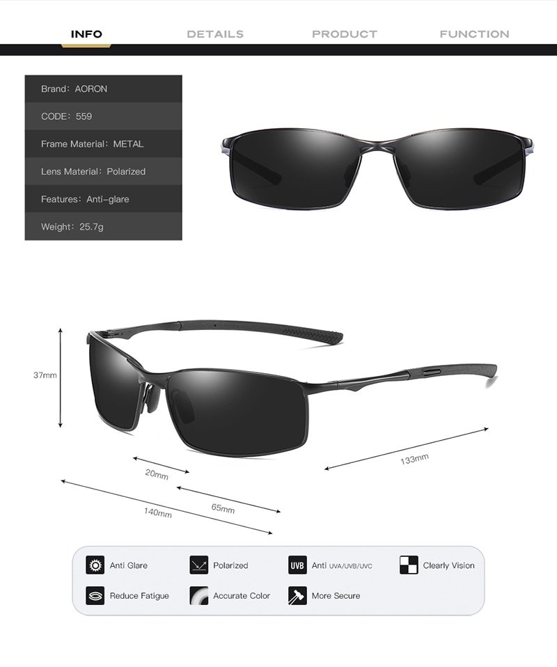 Gafas de sol polarizadas Aoron para hombre y mujer, gafas de sol clásicas con espejo para conducir al aire libre para hombre, gafas con armazón de Metal UV400
