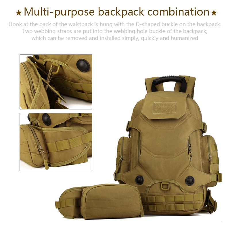 Mochila táctica al aire libre 2 en 1 de 40L, mochilas militares, mochila del ejército, bolsa de deporte Molle para hombre, para acampar, senderismo, viaje, escalada