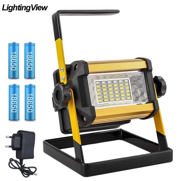 Foco Led Outdoor Reflector LED de 50W, recargable, 18650 Baterías x 4