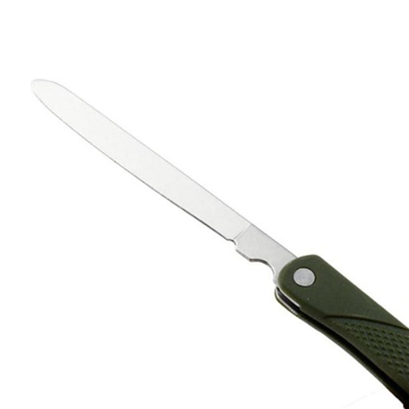 Juego de cubiertos plegables portátiles de acero inoxidable, cuchillo de tenedor con bolsa verde militar, bolsa de supervivencia para acampar, contenedor de cubiertos al aire libre