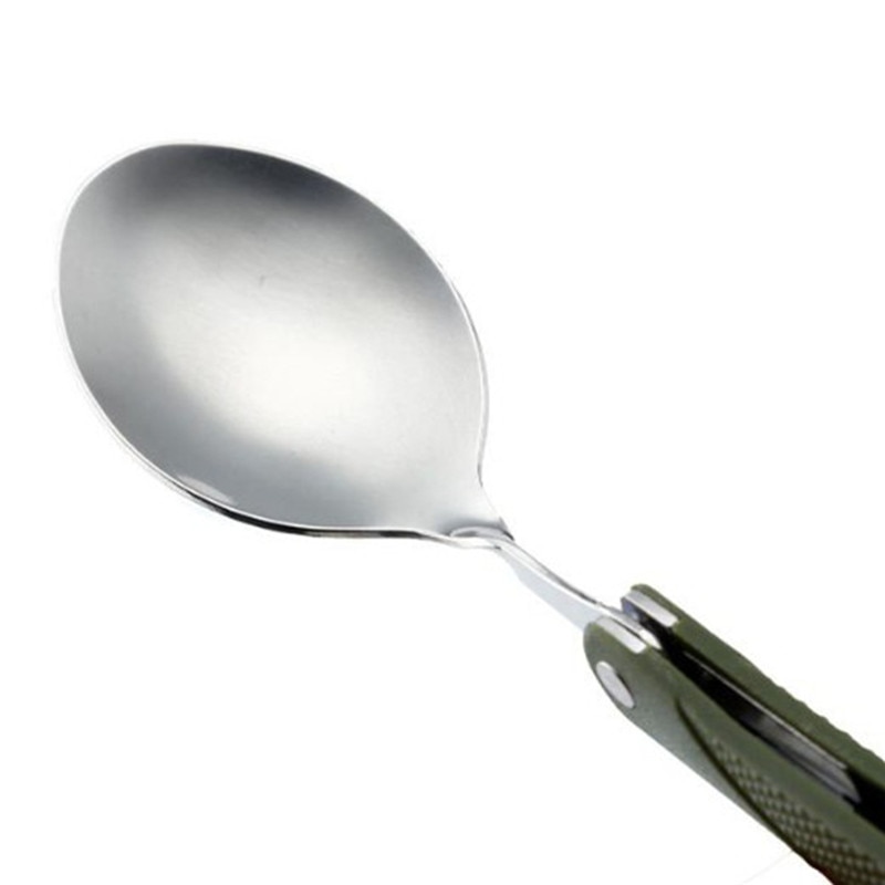 Juego de cubiertos plegables portátiles de acero inoxidable, cuchillo de tenedor con bolsa verde militar, bolsa de supervivencia para acampar, contenedor de cubiertos al aire libre