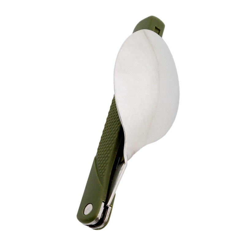 Juego de cubiertos plegables portátiles de acero inoxidable, cuchillo de tenedor con bolsa verde militar, bolsa de supervivencia para acampar, contenedor de cubiertos al aire libre