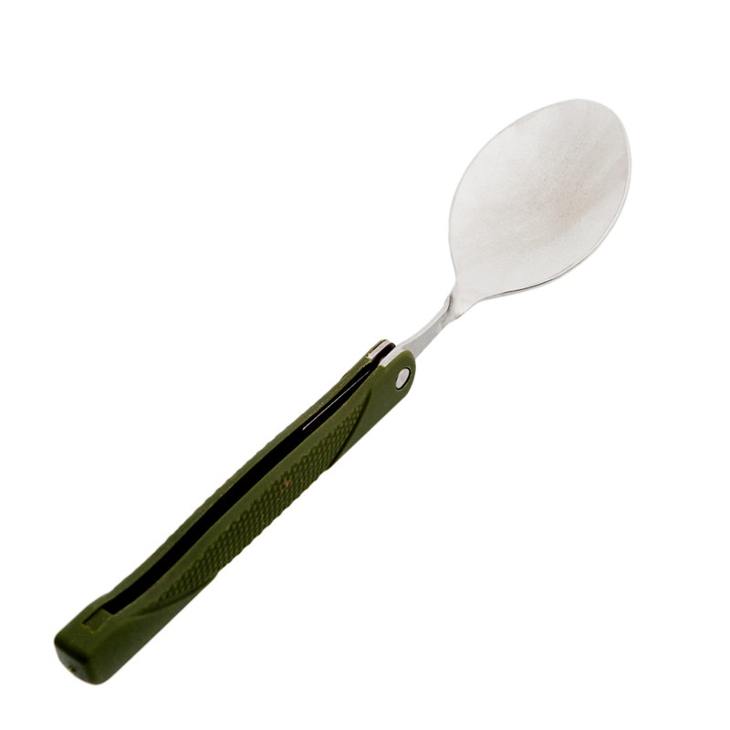 Juego de cubiertos plegables portátiles de acero inoxidable, cuchillo de tenedor con bolsa verde militar, bolsa de supervivencia para acampar, contenedor de cubiertos al aire libre