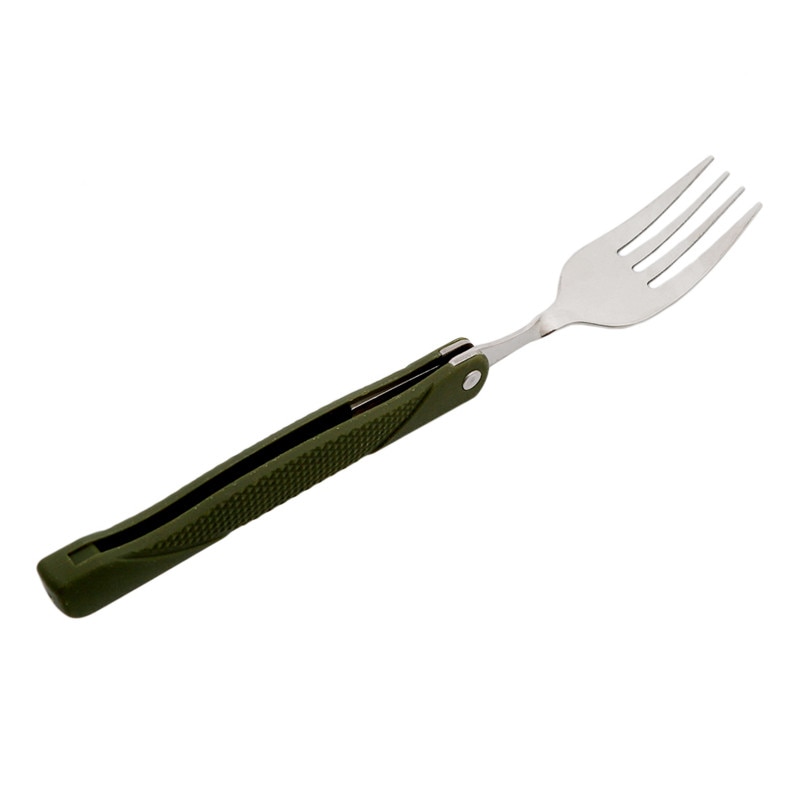 Juego de cubiertos plegables portátiles de acero inoxidable, cuchillo de tenedor con bolsa verde militar, bolsa de supervivencia para acampar, contenedor de cubiertos al aire libre