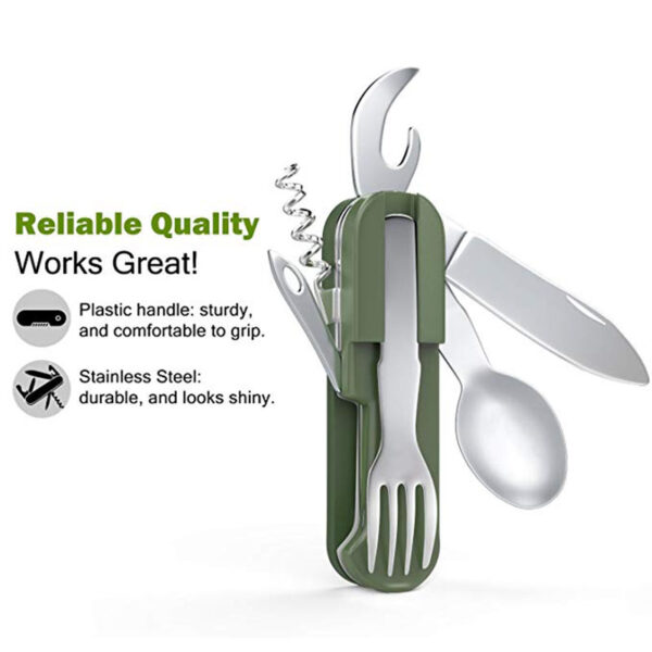 Cubiertos plegables para acampar Outdoor, tenedor, cuchara, abrebotellas - Imagen 2