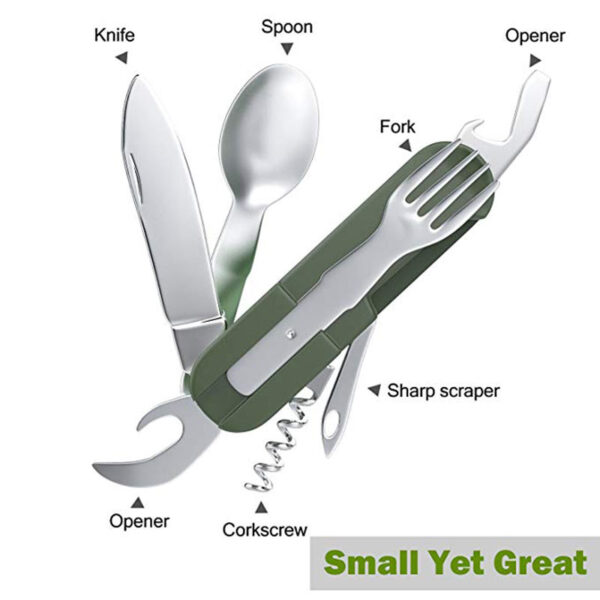 Cubiertos plegables para acampar Outdoor, tenedor, cuchara, abrebotellas - Imagen 3