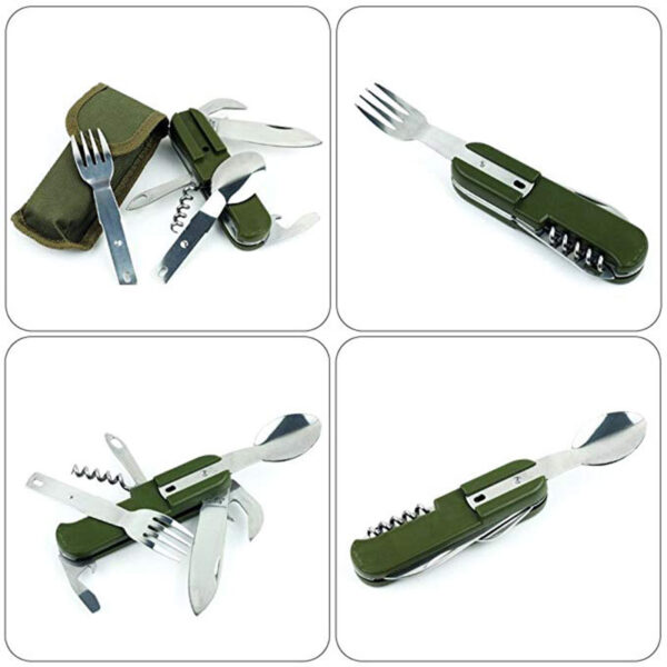 Cubiertos plegables para acampar Outdoor, tenedor, cuchara, abrebotellas - Imagen 4