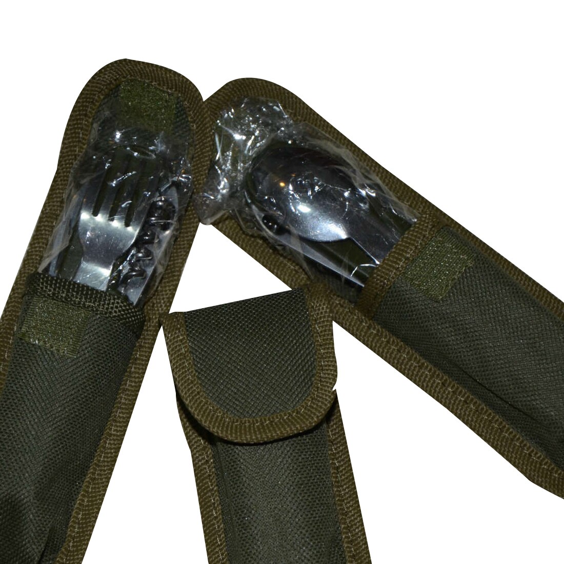 Kamp malzemeleri verde militar plegable portátil de acero inoxidable Camping Picnic cubertería cuchillo tenedor cuchara abrebotellas