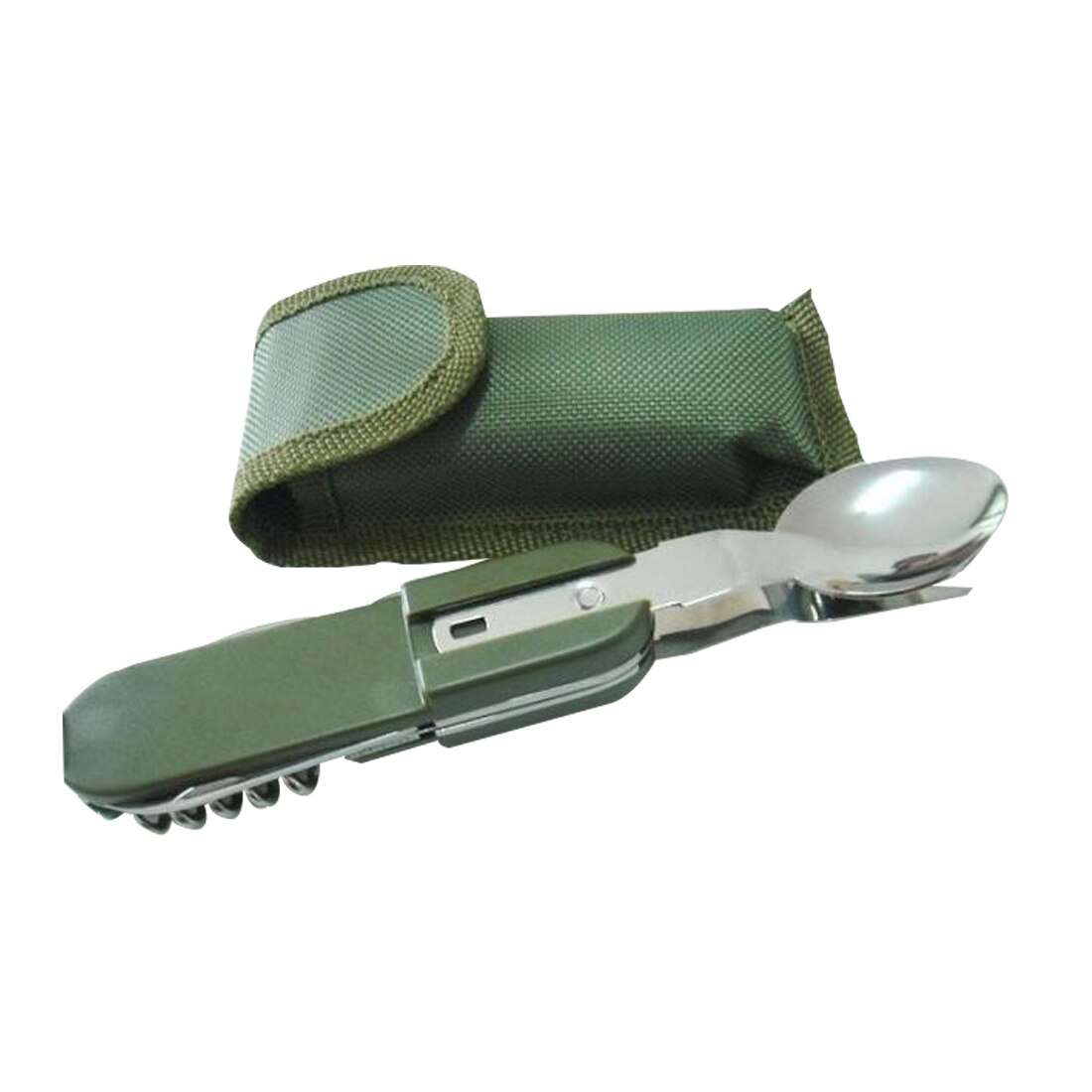 Kamp malzemeleri verde militar plegable portátil de acero inoxidable Camping Picnic cubertería cuchillo tenedor cuchara abrebotellas