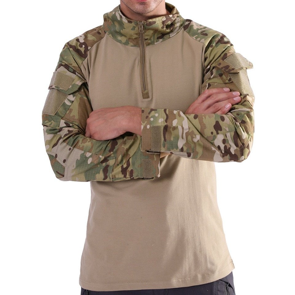 WOLFONROAD 1/4, camisas de combate táctico militar de manga larga con cremallera, camisa de ejército de caza para hombre, camisetas de Safari, camisetas de entrenamiento para hombre
