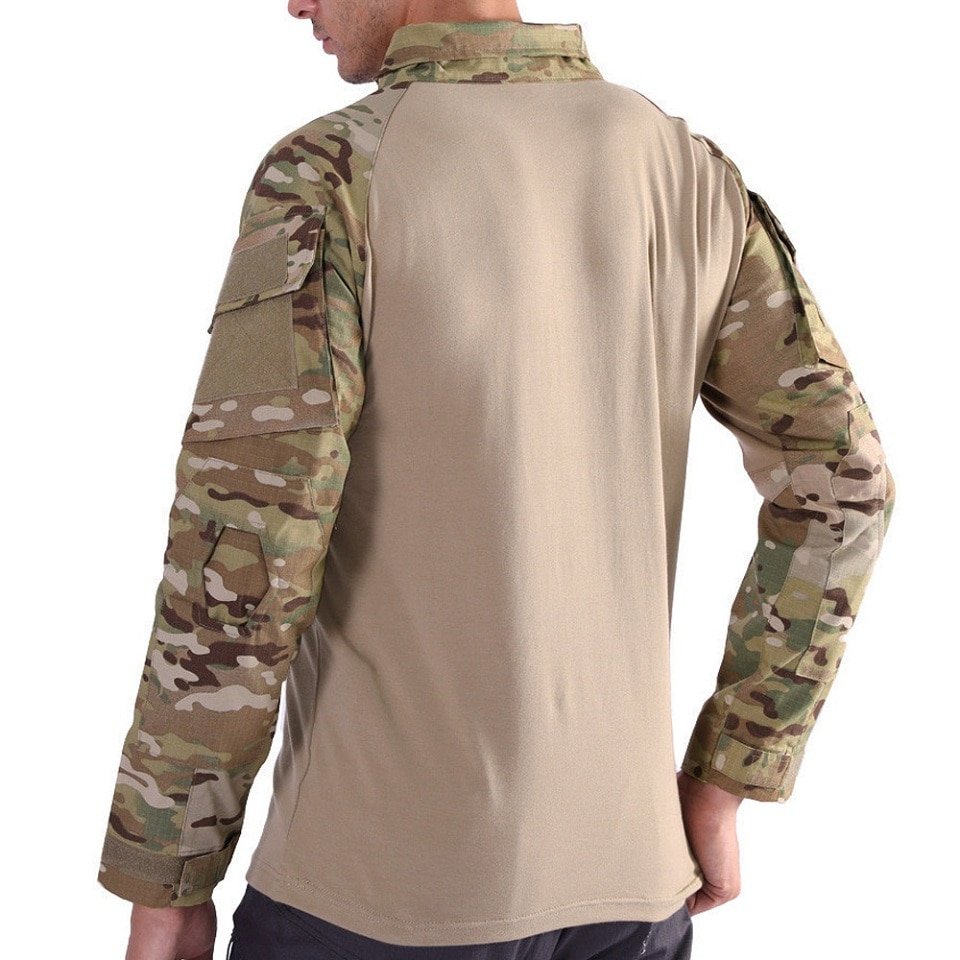WOLFONROAD 1/4, camisas de combate táctico militar de manga larga con cremallera, camisa de ejército de caza para hombre, camisetas de Safari, camisetas de entrenamiento para hombre