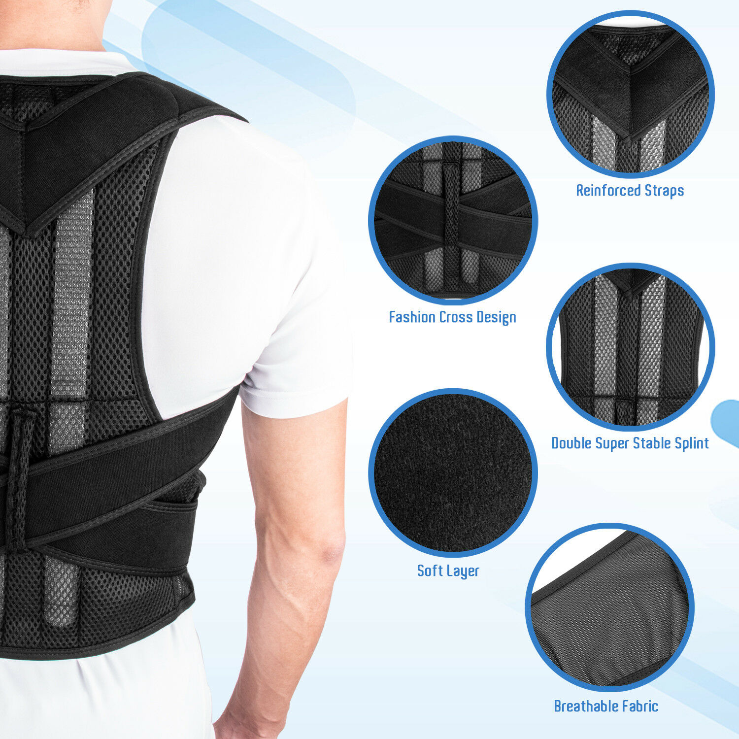 Soporte ajustable para hombros, Corrector de postura para soporte de dolor de espalda, cinturón de soporte, corsé médico para clavícula, columna vertebral, aparato ortopédico Lumbar