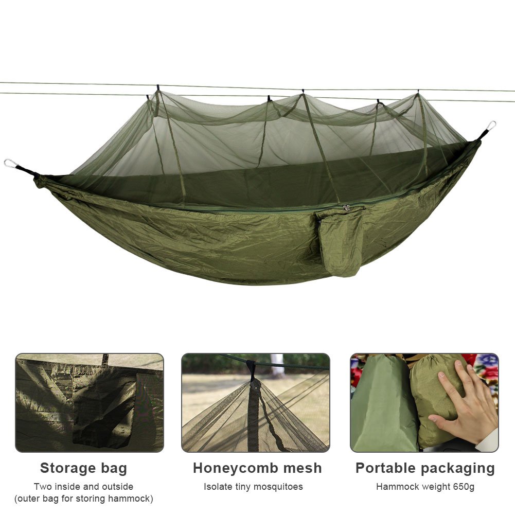 Hamaca de acampada/jardín con mosquitera, muebles de exterior para 1-2 personas, cama colgante portátil, tela de paracaídas resistente, columpio para dormir