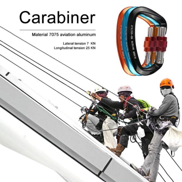 Mosquetón de escalada 12KN en forma de D, cerradura, equipo de escalada profesional - Imagen 5