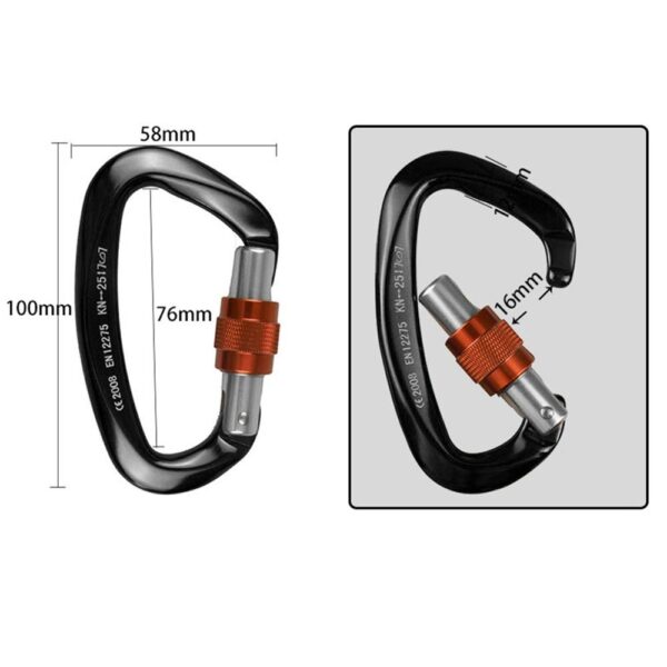 Mosquetón de escalada 12KN en forma de D, cerradura, equipo de escalada profesional - Imagen 6