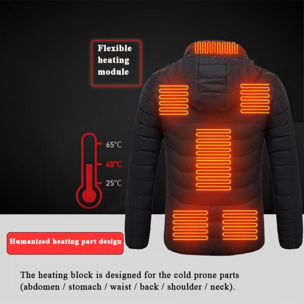 Chaqueta calefactora con capucha para hombre, chaleco de caza eléctrico con USB, abrigo cálido de invierno, chaleco de calefacción térmica, ropa de senderismo táctica - Imagen 2