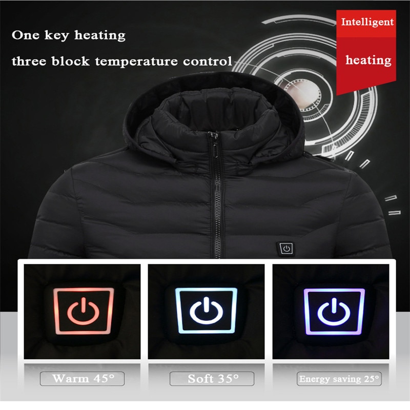 Chaqueta calefactora con capucha para hombre, chaleco de caza eléctrico con USB, abrigo cálido de invierno, chaleco de calefacción térmica, ropa de senderismo táctica