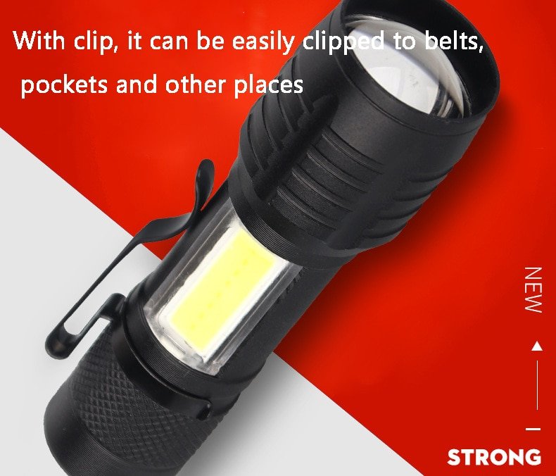 Linterna LED USB multifunción, resistente al agua, Zoom, Linterna potente de atenuación para iluminación al aire libre, Camping y pesca