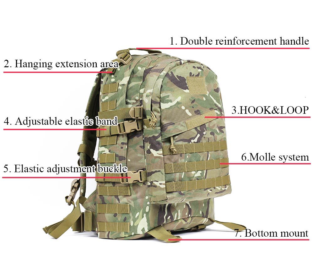 Mochila táctica militar de gran capacidad, 55L, 1000D, 3D, bolsas de asalto, para acampar al aire libre, senderismo, mochila Mochila táctica militar de gran capacidad, 55L, 1000D, 3D, bolsas de asalto, para acampar al aire libre, senderismo, mochila
