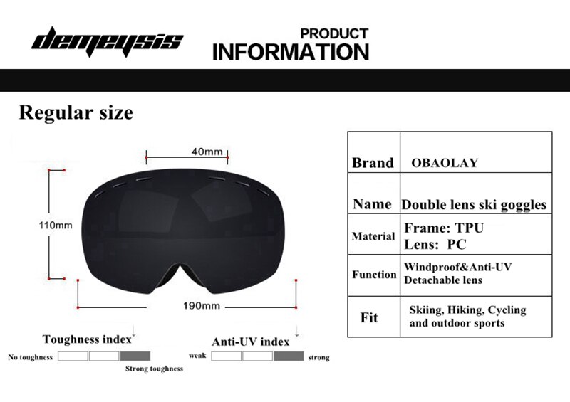 Gafas de esquí capa UV400 Anti-fog esquí grande máscara gafas de sol esquí hombres mujeres Snowboard