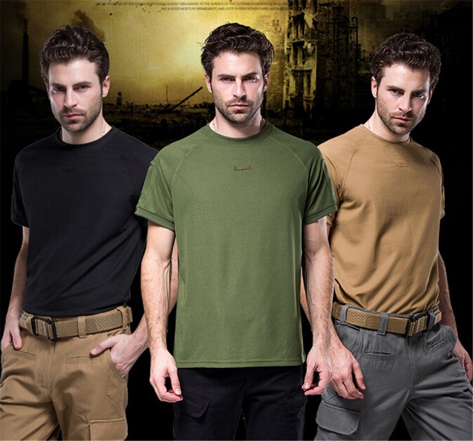 Outdoor Men Military T Shirts 2016 New Summer Army Quick Dry Sports Black Green Brown Shorts Tactical Tees Tops For Male