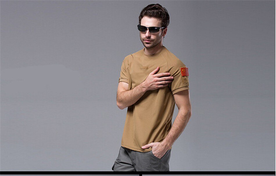 Outdoor Men Military T Shirts 2016 New Summer Army Quick Dry Sports Black Green Brown Shorts Tactical Tees Tops For Male