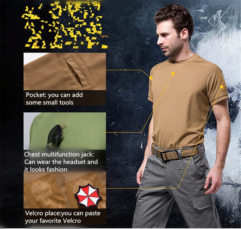 Outdoor Men Military T Shirts 2016 New Summer Army Quick Dry Sports Black Green Brown Shorts Tactical Tees Tops For Male