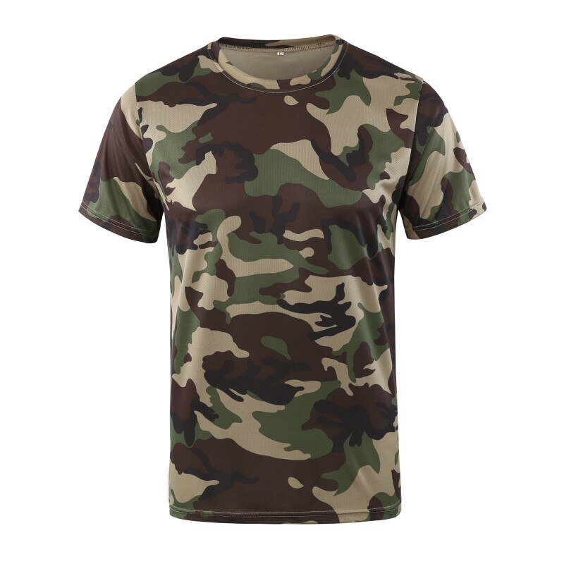 ESDY Outdoor Round Collar Camouflage Short-sleeved Breathable Sports Quick-drying Outdoor Tactical Training Military Fan T-shirt