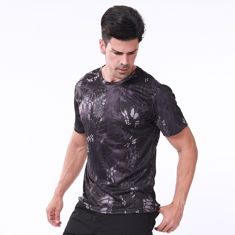 ESDY Outdoor Round Collar Camouflage Short-sleeved Breathable Sports Quick-drying Outdoor Tactical Training Military Fan T-shirt
