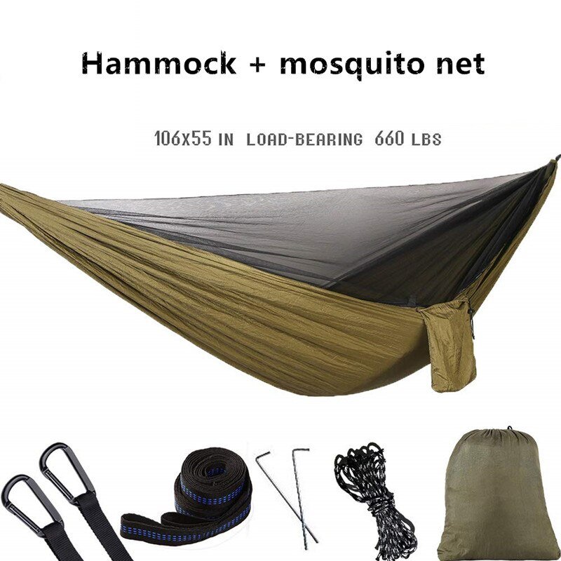 Hamaca de Camping con mosquitera, doble hamaca de viaje, para mochilero, portátil, de paracaídas