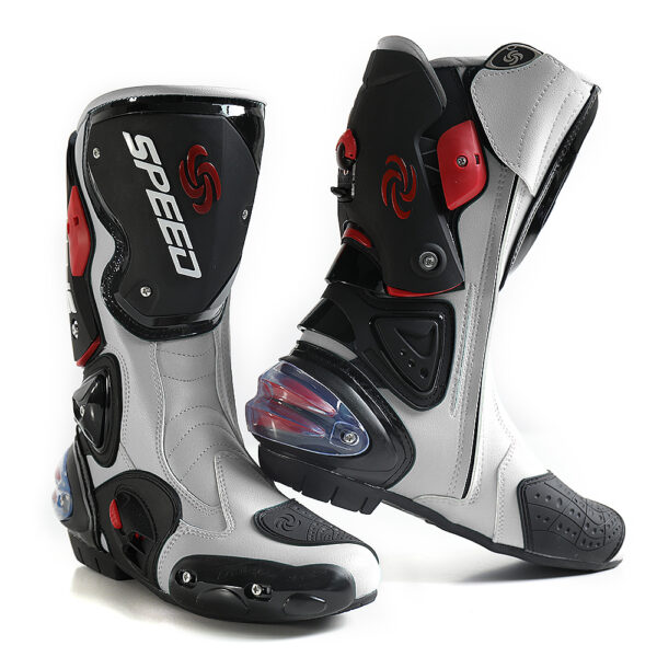 Botas de moto de cuero de microfibra para hombre, botines de Motocross hasta la rodilla para carreras de velocidad - Imagen 5