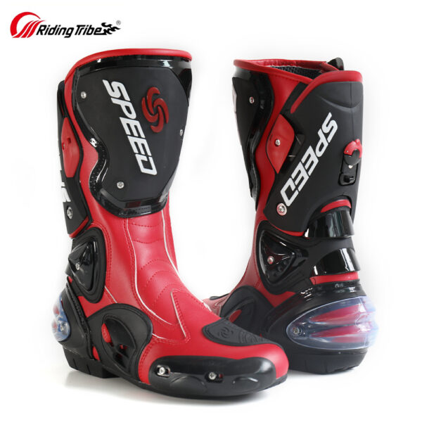 Botas de moto de cuero de microfibra para hombre, botines de Motocross hasta la rodilla para carreras de velocidad - Imagen 3