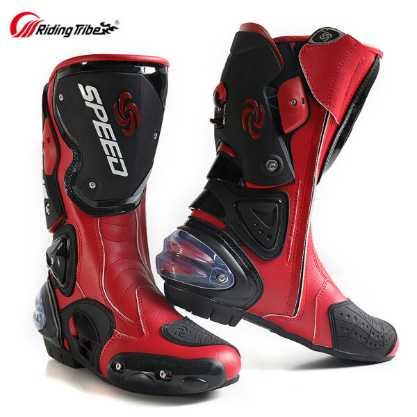 Botas de moto de cuero de microfibra para hombre, botines de Motocross hasta la rodilla para carreras de velocidad - Imagen 2