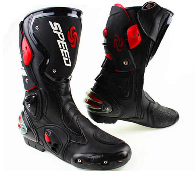 Botas de moto de cuero de microfibra para hombre, botines de Motocross hasta la rodilla para carreras de velocidad