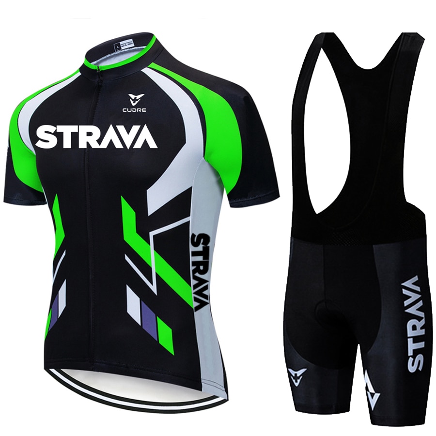 STRAVA-Conjuntos de camisetas y pantalones cortos de ciclismo, color rojo, verde fluorescente, maillot de ciclismo
