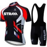 STRAVA-Conjunto de camisetas y pantalones cortos de ciclismo, color rojo, verde fluorescente, maillot de ciclismo