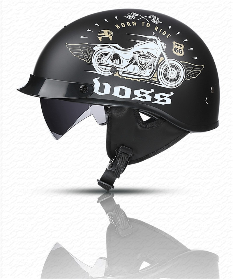 Casco de Moto Estilo Vintage, protector de cara abierta, negro, aprobado por Dot, Retro