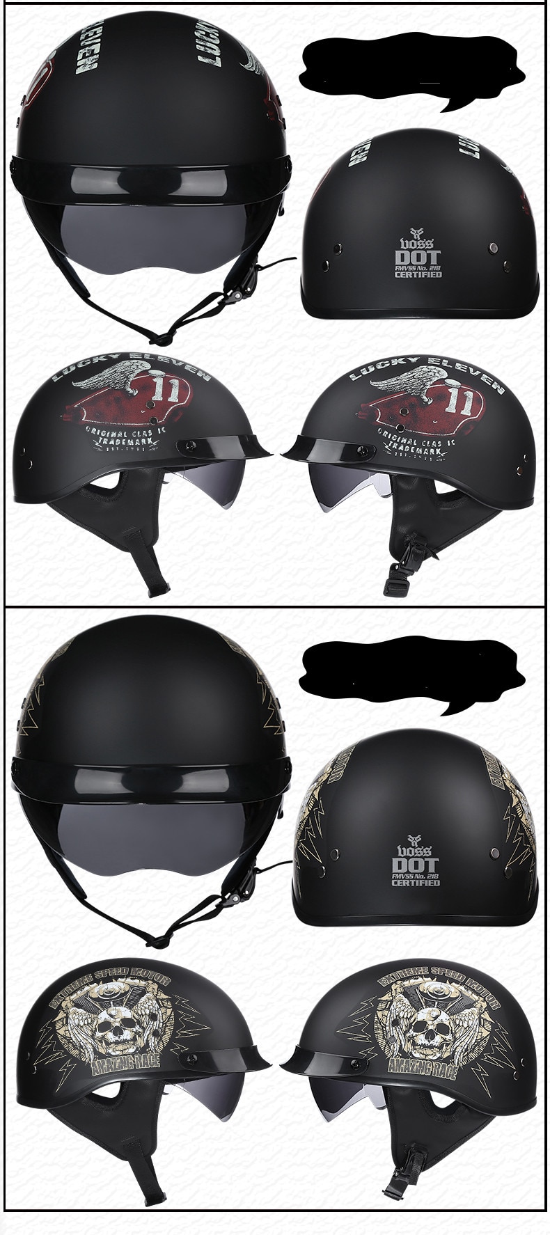 Casco de Moto Estilo Vintage, protector de cara abierta, negro, aprobado por Dot, Retro