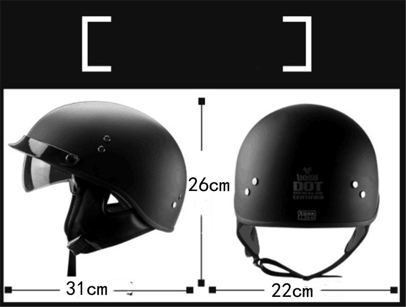 Casco de Moto Estilo Vintage, protector de cara abierta, negro, aprobado por Dot, Retro