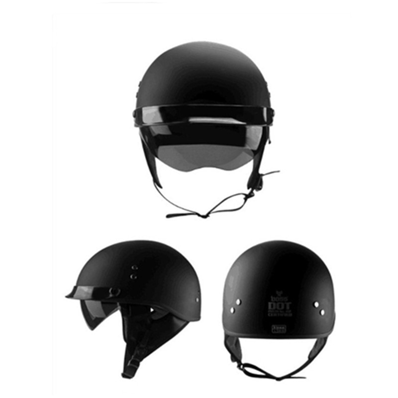 Casco de Moto Estilo Vintage, protector de cara abierta, negro, aprobado por Dot, Retro