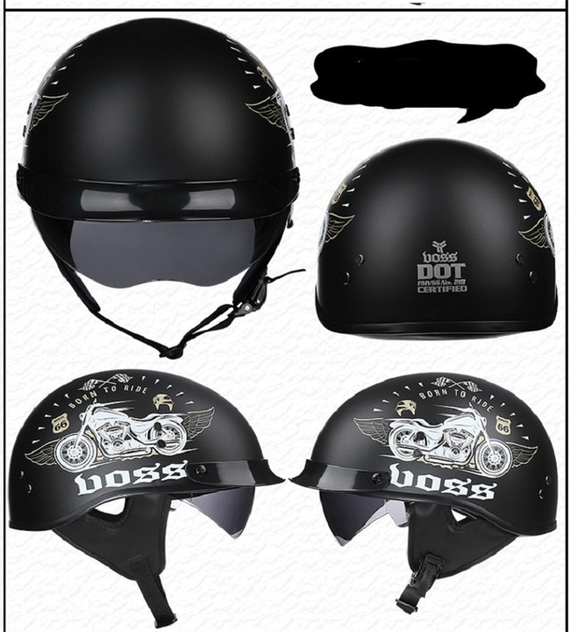 Casco de Moto Estilo Vintage, protector de cara abierta, negro, aprobado por Dot, Retro