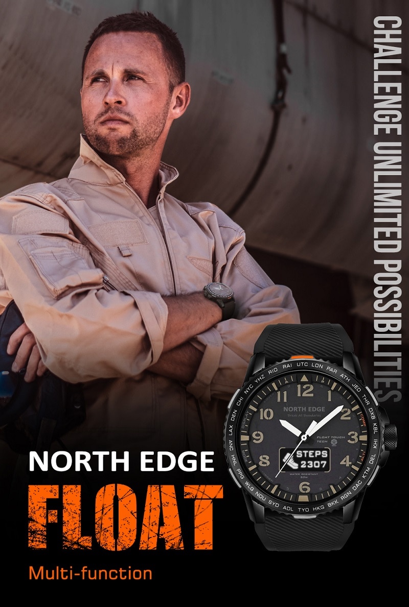 NORTH EDGE-reloj inteligente deportivo para hombre, dispositivo resistente al agua hasta 50M, con control del ritmo cardíaco y Bluetooth, compatible con Android e IOS