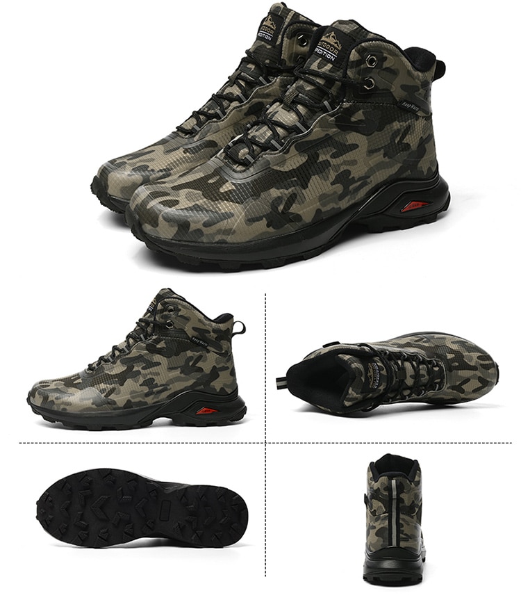 Botas de invierno para hombre, botas de nieve antideslizantes de felpa cálidas para hombre, zapatos de senderismo de camuflaje impermeables al aire libre de alta calidad para hombre, montaña