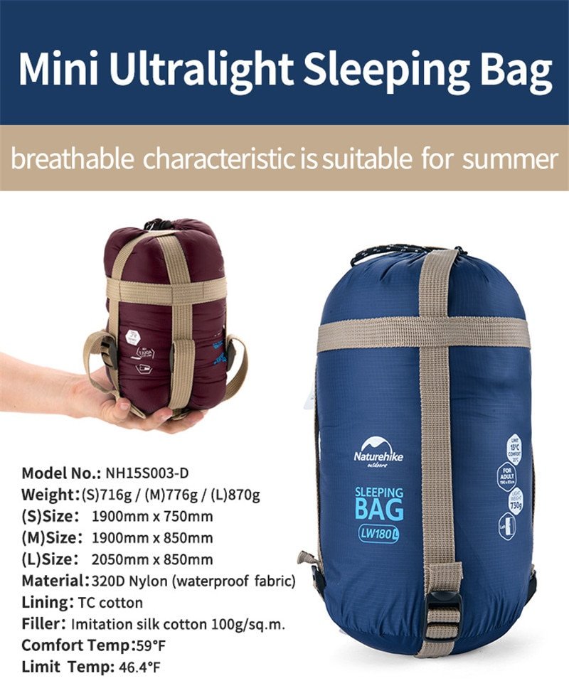 Naturehike-Mini saco de dormir ultraligero, 190x75cm, para primavera, verano, otoño, acampar al aire libre, senderismo, escalada